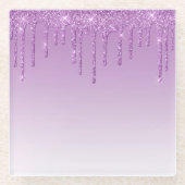 Lavender Purple Dripping Glitter ガラスコースター (正面)