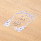 Lavender Purple Floral Bow Frame Silver Mis Quince アクリル招待状 (レイダウン)