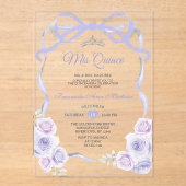 Lavender Purple Floral Bow Frame Silver Mis Quince アクリル招待状 (正面)