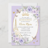 Lavender Purple Floral Butterflies Quinceañera 16 招待状 (正面)