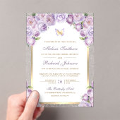 Lavender Purple Floral Gold Arch Butterfly Wedding アクリル招待状 (インサイチュ (ポータブル))