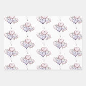 Lavender Purple Floral Heart Balloons Valentine ラッピングペーパーシート (正面3)