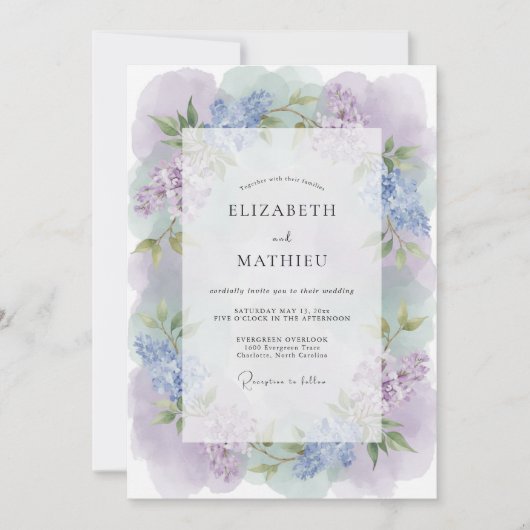 Lavender Purple Floral Romance Wedding 招待状 (正面)