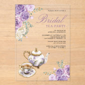 Lavender Purple Floral Tea Party Bridal Shower アクリル招待状 (正面)