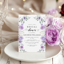 Lavender Purple Flower Boho Wreath Bridal Shower 招待状