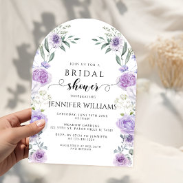 Lavender Purple Flower Boho Wreath Bridal Shower 招待状
