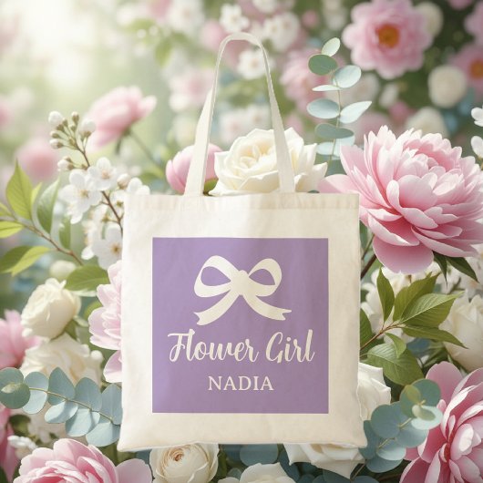 Lavender purple flower girl tote bag for wedding トートバッグ