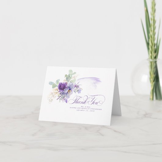 Lavender Purple Flowers Botanical Elegant Wedding サンキューカード (正面)