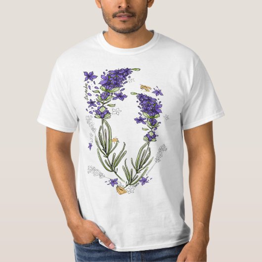 Lavender Purple Flowers Herb Field Botanical Stems Tシャツ (正面)