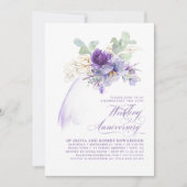 Lavender Purple Flowers Wedding Anniversary 招待状 (正面)