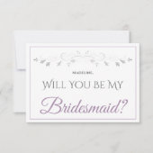 Lavender Purple & Gray Be My Bridesmaid Card カード (正面)