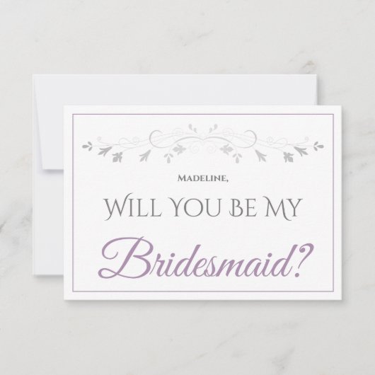 Lavender Purple & Gray Be My Bridesmaid Card カード (正面)