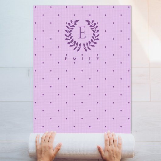 Lavender Purple Laurel Monogram Polka Dots Pattern ヨガマット