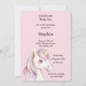 Lavender Purple Pink Unicorn Birthday 招待状 (正面)
