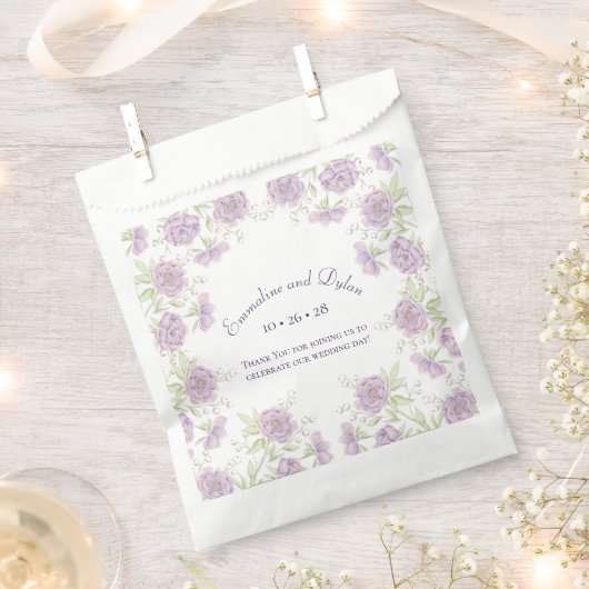 Lavender Purple Rose Wedding フェイバーバッグ (クリップ留めされた状態)