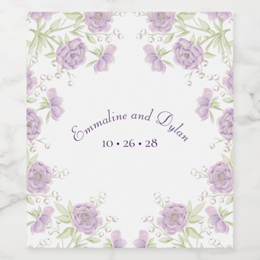 Lavender Purple Rose Wedding ワインラベル (シングルラベル)