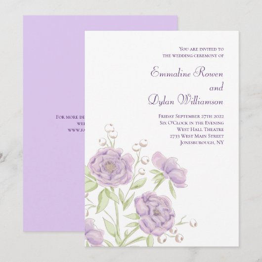 Lavender Purple Rose Wedding 招待状 (正面/裏面)