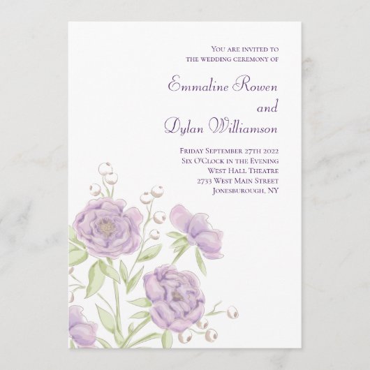 Lavender Purple Rose Wedding 招待状 (正面)