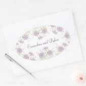 Lavender Purple Rose Wedding 楕円形シール (封筒)