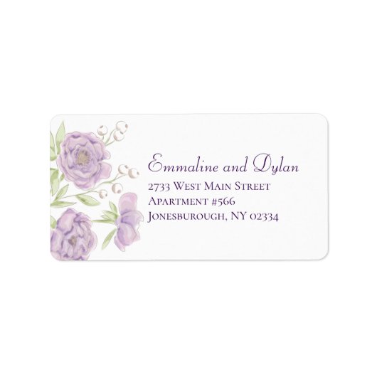 Lavender Purple Rose Wedding Address Labels ラベル (正面)