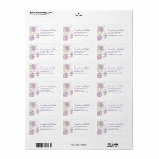 Lavender Purple Rose Wedding Address Labels ラベル (フルシート)