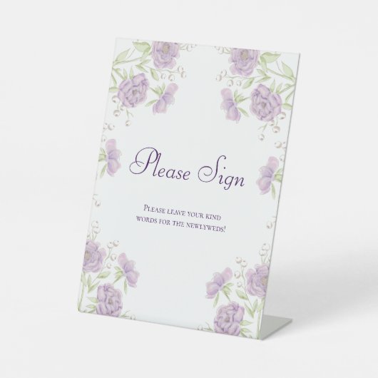Lavender Purple Rose Wedding Guest Book Sign 台座サイン (正面)