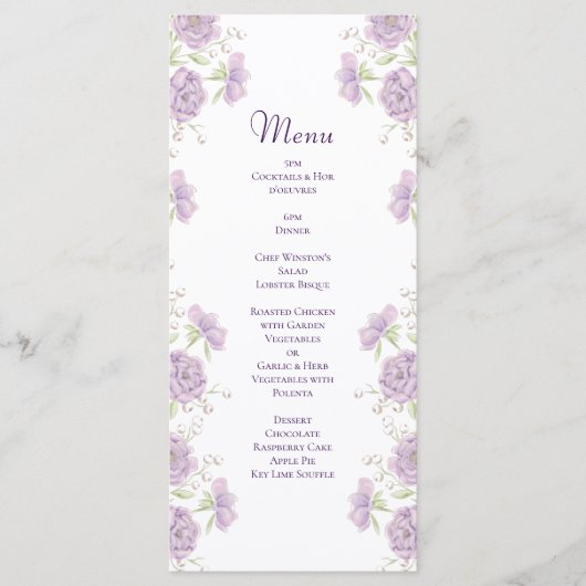 Lavender Purple Rose Wedding Menus メニュー (正面)