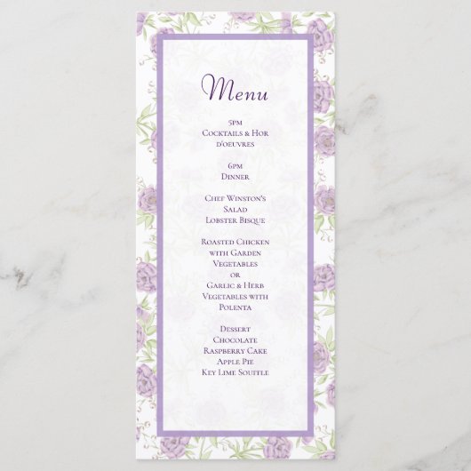 Lavender Purple Rose Wedding Menus メニュー (正面)