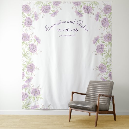 Lavender Purple Rose Wedding Photo Backdrop タペストリー (インサイチュ)