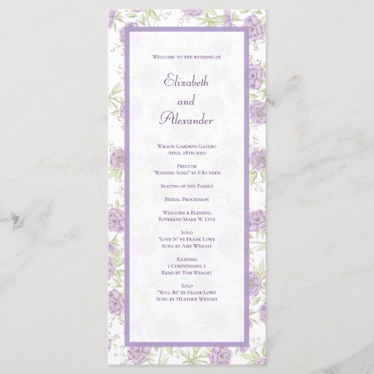 Lavender Purple Rose Wedding Programs メニュー (正面)