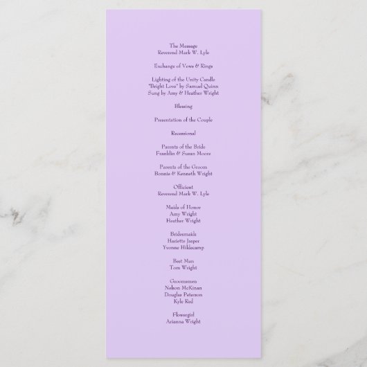 Lavender Purple Rose Wedding Programs メニュー (裏面)