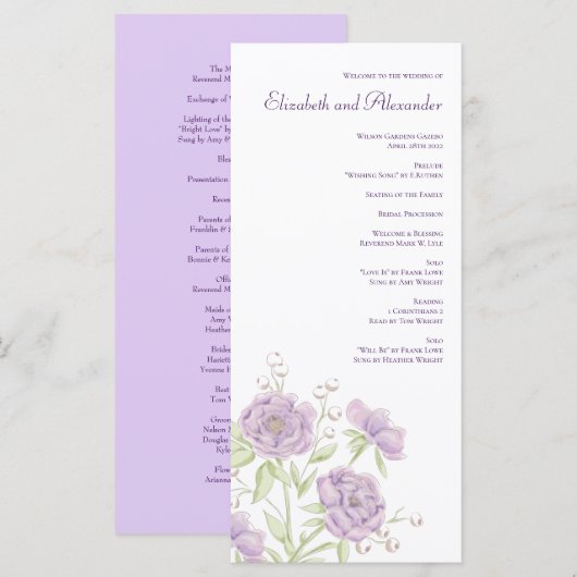 Lavender Purple Rose Wedding Programs メニュー (正面/裏面)