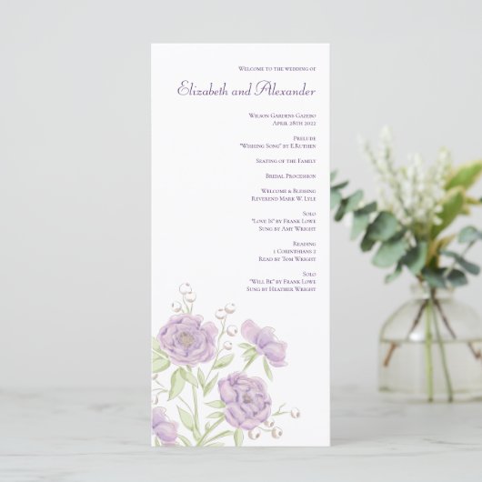 Lavender Purple Rose Wedding Programs メニュー (スタンド正面)