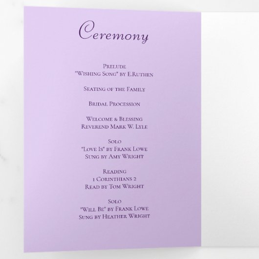 Lavender Purple Rose Wedding Programs 三つ折りプログラム (内部最初)