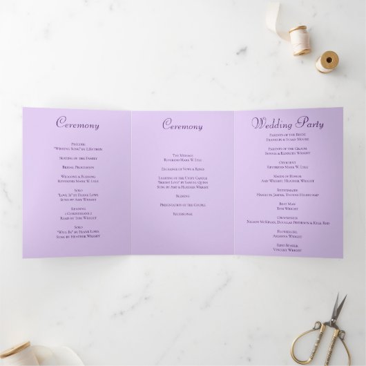 Lavender Purple Rose Wedding Programs 三つ折りプログラム (内部)
