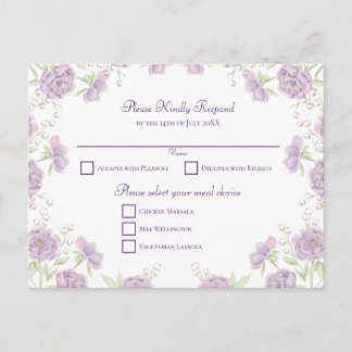 Lavender Purple Rose Wedding RSVP シーズンポストカード