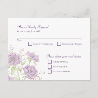 Lavender Purple Rose Wedding RSVP Reply シーズンポストカード