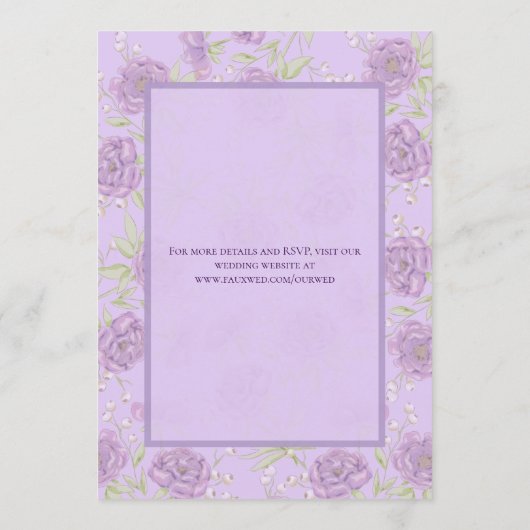 Lavender Purple Rose Wedding Save the Date 招待状 (裏面)