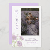 Lavender Purple Rose Wedding Save the Date 招待状 (正面/裏面)