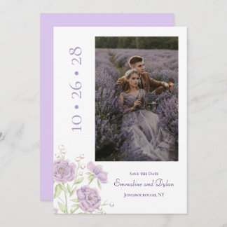 Lavender Purple Rose Wedding Save the Date 招待状