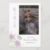 Lavender Purple Rose Wedding Save the Date 招待状 (正面)