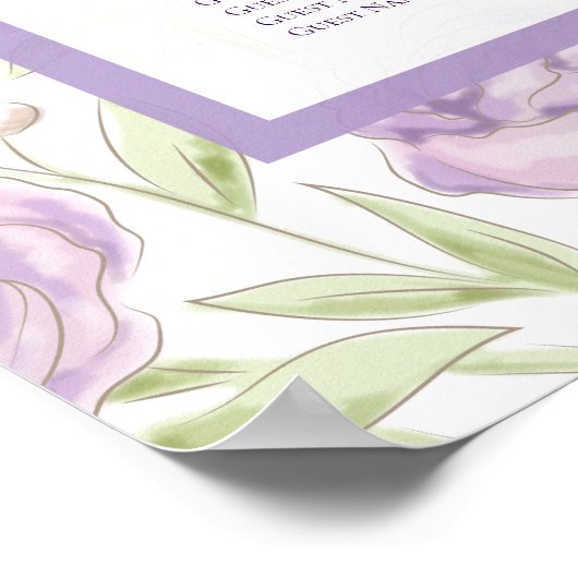 Lavender Purple Rose Wedding Seating Chart ポスター (角)