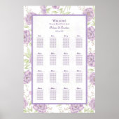 Lavender Purple Rose Wedding Seating Chart ポスター (正面)