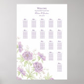 Lavender Purple Rose Wedding Seating Chart ポスター (正面)