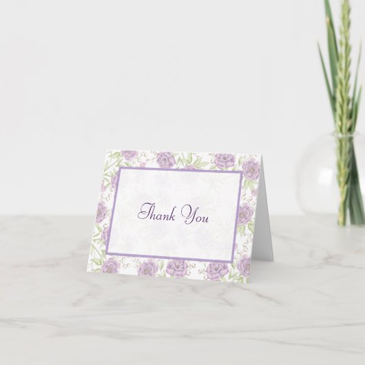 Lavender Purple Rose Wedding Thank You Cards 招待状 (正面)