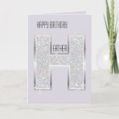 Lavender Purple Silver Glitter Letter H カード (正面)