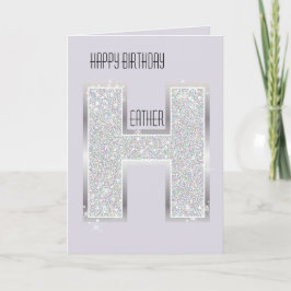 Lavender Purple Silver Glitter Letter H カード