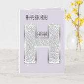 Lavender Purple Silver Glitter Letter H カード (黄色い花)