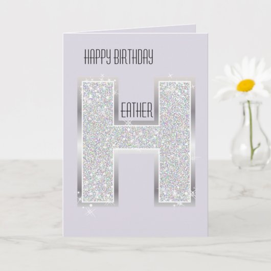 Lavender Purple Silver Glitter Letter H カード (小さな植物)