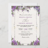 Lavender Purple Watercolor Budget QR Code Wedding 招待状 (正面)